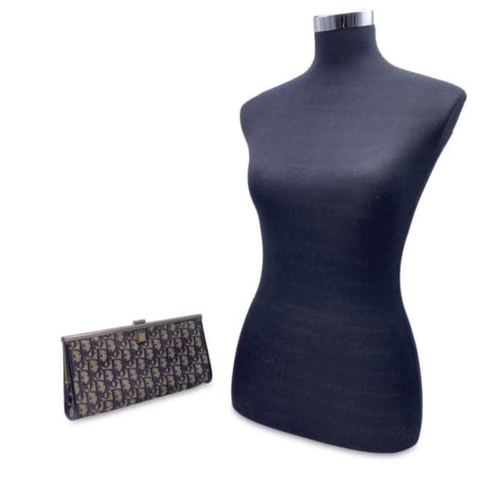 Authentic CHRISTIAN DIOR Vintage Blue Logo Tapestry Canvas Clutch Purse - Picture 6 of 10